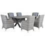 Garden Dining Set Grey Pe Rattan 6-seater Table And 6 Chairs With Grey Cushions