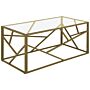 Coffee Table Gold Metal Frame Glass Top Geometric