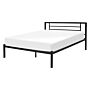 Bed Frame Black Metal Double Size 4ft6 Solid Wood Slats