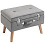 Homcom Faux Velvet Upholstered Ottoman Trunk W/ Wooden Legs Grey