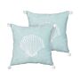 Set Of 2 Scatter Cushions Blue Velvet 45 X 45 Cm Marine Seashell Motif Square Polyester Filling