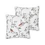 Set Of 2 Scatter Cushions White Cotton 45 X 45 Cm Throw Pillow Embroidered Birds Pattern