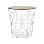 Side Table Light Wood Removable Top White Metal Storage Wire Basket Geometric