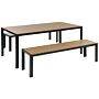 Garden Dining Set Light Wood And Black Outdoor 3 Piece Rectangular Table 2 Benches Brushed Aluminium Frame Beliani