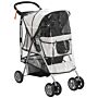 Pawhut Dog Stroller With Rain Cover For Small Miniature Dogs, Folding Pet Pram With Cup Holder, Storage Basket, Reflective Strips, Grey