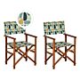 Set Of 2 Garden Director's Chairs Dark Wood With Off-white Acacia Geometric Pattern Replacement Fabric Folding