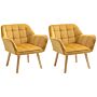 Homcom Armchair Accent Chair Wide Arms Slanted Back Padding Iron Frame Wooden Legs Home Bedroom Furniture Seating Set Of 2 Yellow