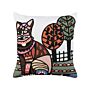 Scatter Cushion Multicolour Cotton Wool 50 X 50 Cm Cat Motif Handmade Embroidered Removable Cover With Filling