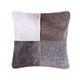 Decorative Cushion Grey Cowhide Leather Patchwork 45 X 45 Cm Country