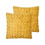 Set Of 2 Decorative Cushions Yellow Velvet 45 X 45 Cm Modern Traditional Pillow