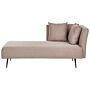 Chaise Lounge Light Brown Right Hand Polyester Fabric Upholstery With Decorative Cushions Metal Legs