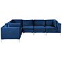 Right Hand Modular Corner Sofa Blue Velvet 6 Seater L-shaped Silver Metal Legs