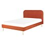 Bed Orange Velvet Upholstery Eu Double Size Golden Legs Headboard Slatted Frame 4.6 Ft