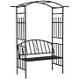 Outsunny Garden Metal Arch Arbour With Bench Love Seat Chair Outdoor Patio Rose Trellis Pergola Climbing Plant Archway Tubular- 154l X 60w X 205hcm