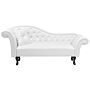 Chaise Lounge White Faux Leather Button Tufted Upholstery Left Hand Rolled Arms With Cushion