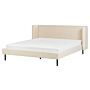 Bed Frame Light Beige Velvet Upholstery Black Legs Eu King Size 5ft3 Slatted With Wingback Headboard