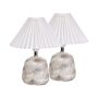 Set Of 2 Table Lamps White And Grey Ceramic Base Pleated Synthetic Shade Bedside Table Night Light