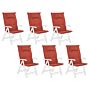 Set Of 6 Garden Chair Cushion Red Polyester Seat Backrest Pad Modern Design Outdoor Pad