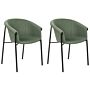 Set Of 2 Dining Chairs Green Fabric Upholster