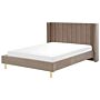 Eu King Size Bed Frame Taupe Velvet Slatted Base