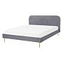 Bed Grey Velvet Upholstery Eu Double Size Golden Legs Headboard Slatted Frame 4.6 Ft