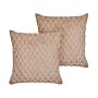 Set Of 2 Scatter Cushions Sand Beige Faux Fur 43 X 43 Cm Fluffy Throw Pillow Honeycomb Geometric Pattern Removable Cover With Filling