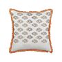 Scatter Cushion White And Orange Cotton 45 X 45 Cm Floral Pattern Tassels Handmade Removable Cover With Filling