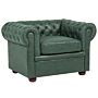 Chesterfield Armchair Green Faux Leather Upholstery Dark Wood Legs Contemporary Beliani