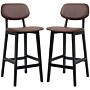 Homcom Bar Stools Set Of 2, Modern Breakfast Bar Chairs, Faux Leather Upholstered Kitchen Stools With Backs And Wood Legs, Brown