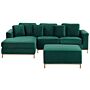 Corner Sofa Green Velvet Upholstered With Ottoman L-shaped Right Hand Orientation Beliani