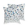 Set Of 2 Decorative Cushions Grey And Blue Triangle Pattern 45 X 45 Cm Geometric Print