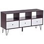 Tv Stand Dark Wood With White For Up To 50ʺ Tv Media Unit With 3 Drawers Shelves