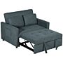 Homcom Loveseat Sofa Bed, Convertible Bed Settee With 2 Cushions, Side Pockets, Charcoal Grey