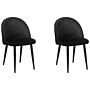 Set Of 2 Dining Chairs Black Velvet Fabric Modern Retro Design Black Slanted Legs