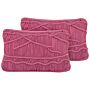 Decorative Cushions Set Of 2 Pink Cotton Macramé 30 X 50 Cm Rope