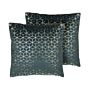 Set Of 2 Decorative Cushions Blue Velvet Cube Pattern 45 X 45 Cm Geometric Foil Print