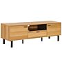 Tv Stand Light Wood And Black Particle Board For Up To 66 ʺ With 2 Doors Drawer Cabinet Traditional Industrial Style