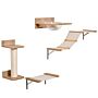 Pawhut 4pcs Wall-mounted Cats Climbing Shelf Set Cat Tree Kitten Perch Activity Center With Hammock Scratching Post Jumping Platform Brown