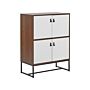 Sideboard Dark Wood With White Metal Legs Storage Cabinet 2 Compartments 4 Doors 100 X 76 Cm