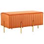 Bench Orange Velvet Upholstered Gold Metal Legs 93 X 48 Cm