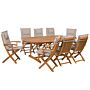 Outdoor Dining Set Light Acacia Wood With Taupe Cushions 8 Seater Table Folding Chairs Rustic Design Beliani