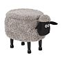 Kids Animal Stool Grey Faux Fur Footstool With Storage Wooden Legs Children Seat