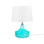 Table Lamp Turquoise And White Clear Glass Base Polyester Drum Shade Modern Design Beliani