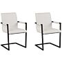 Set Of 2 Cantilever Chairs Faux Leather Off-white Upholstered Chairs Modern Retro Dining Room