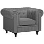 Chesterfield Armchair Light Grey Fabric Upholstery Dark Wood Legs