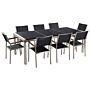 Garden Dining Set Black With Black Granite Table Top 8 Seats 220 X 100 Cm Triple Plate