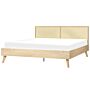 Panel Bed Light Wood Rattan Eu Super King Size 6ft Slatted Frame Bed Base Braided Headboard Modern Boho Beliani