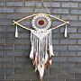 Protection Dream Catcher - Lrg Macrame Evil Eye White/ Grey/brown