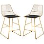 Homcom Set Of 2 Bar Stools Modern Counter Height Wire Metal Bar Chairs For Kitchen, Bar Counter, Gold