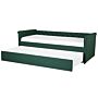 Trundle Bed Green Fabric Upholstery Eu Small Single Size Guest Underbed Buttoned